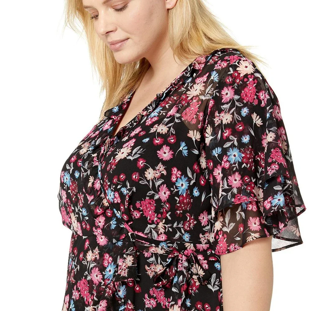 CALVIN KLEIN Plus Size Faux Wrap Dress Floral Print Size 24 Brand New NWT - Picture 5 of 11